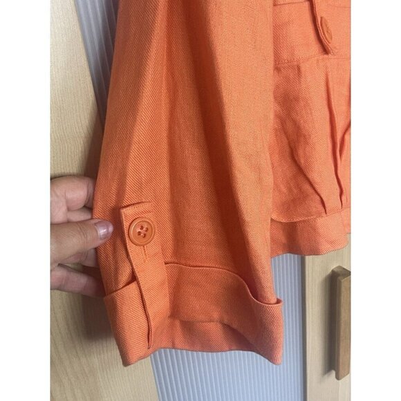 Etcetera Sz 4 Orange Linen Blazer Retro Jacket Lined with Front Pockets - Picture 3 of 5